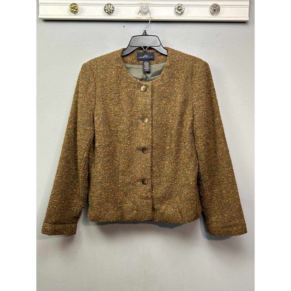 Andrea Viccaro‎ Tweed Blazer Jacket Womens 10 Brown Gold Button Front Academia